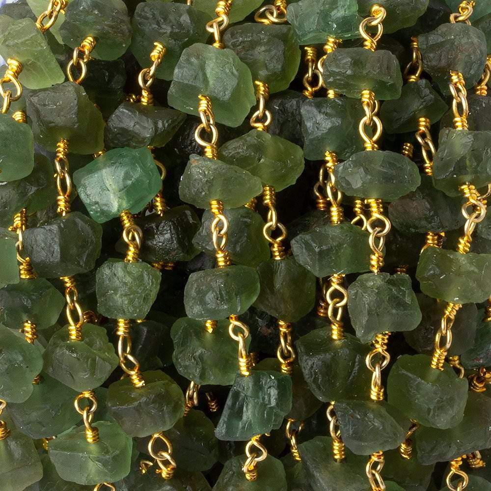 7x6-10x8mm Matte Green Apatite Chips Gold plated Chain by the foot 26 pieces