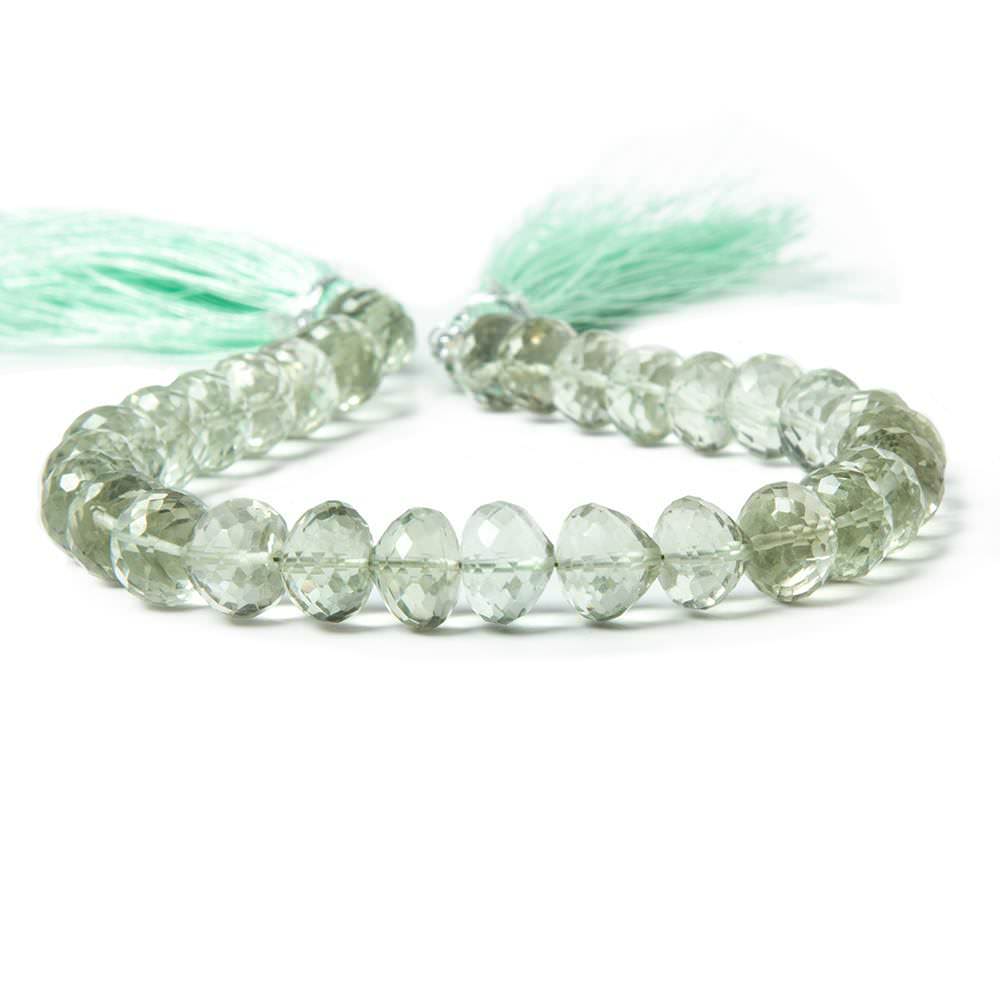 7x6-8x7mm Prasiolite center drill faceted 'Candy Kiss' 7.5 inch 33 Beads AAA