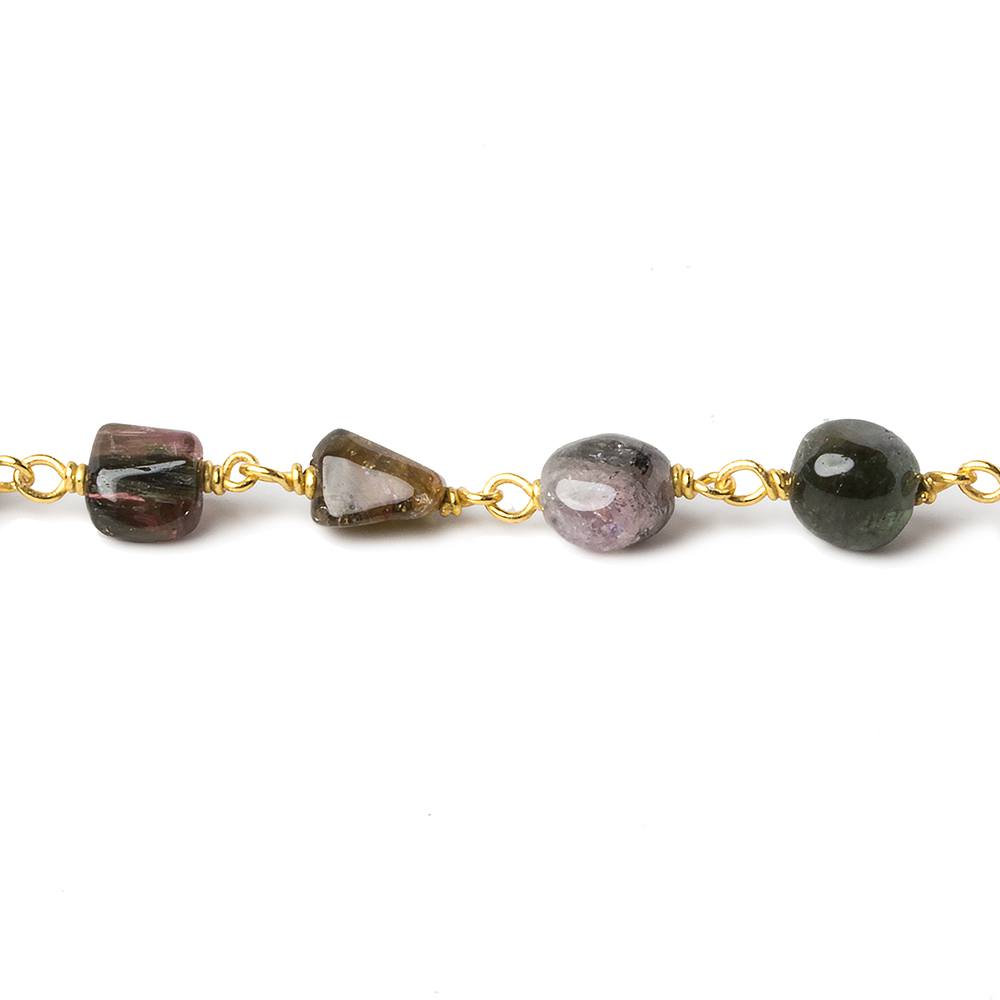 7x6-9x6mm Multi Color Tourmaline plain nugget Vermeil Chain