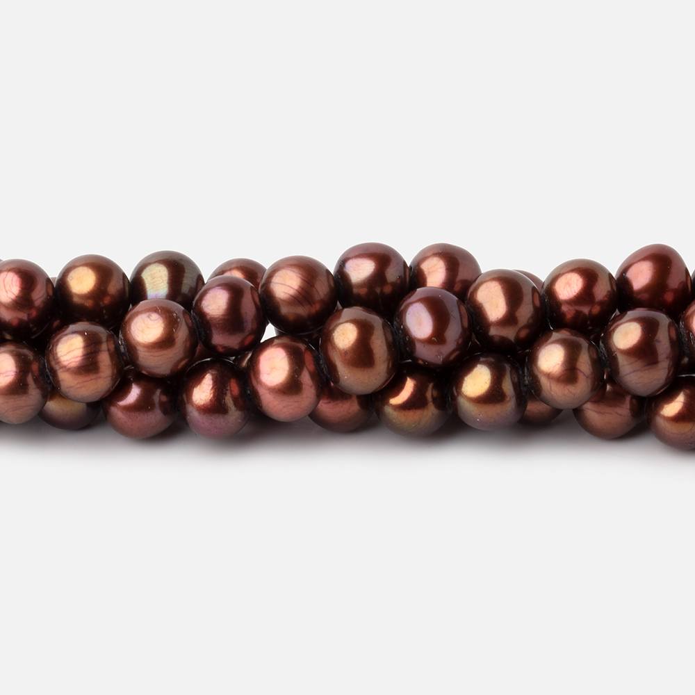 7x6mm Chocolate Brown Side Drilled Off Round Freshwater Pearls 15.5 inch 68 pieces