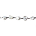 7x6mm Off White Keshi Pearl Black Gold .925 Silver Chain by the foot 28 pcs