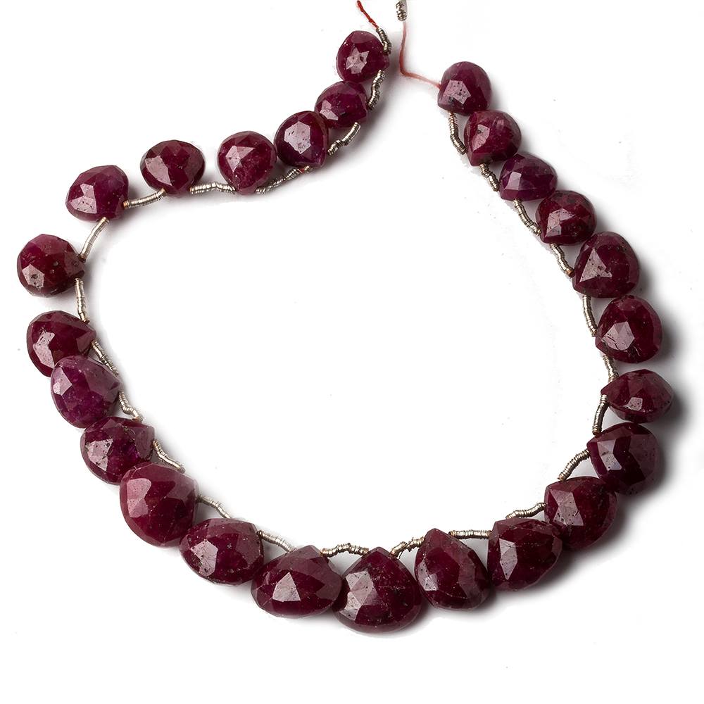 7x7-11x11mm Ruby Faceted Heart Briolette 8 inch 25