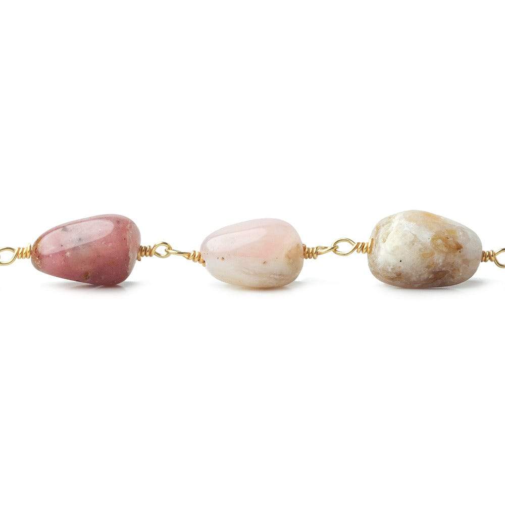 7x7-11x7mm Pink Peruvian Opal plain nuggets Gold plated Chain by the foot