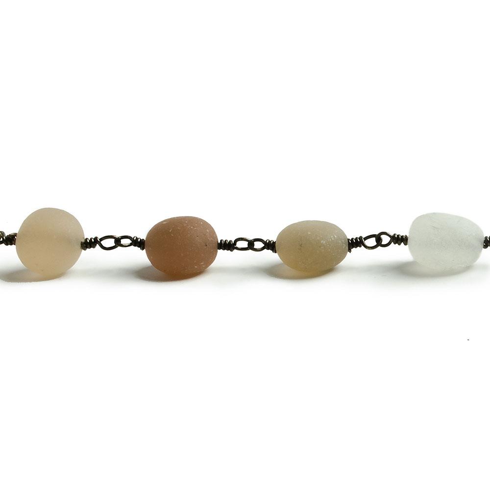 Matte Multi Color Moonstone nugget Black Gold plated Chain by the foot