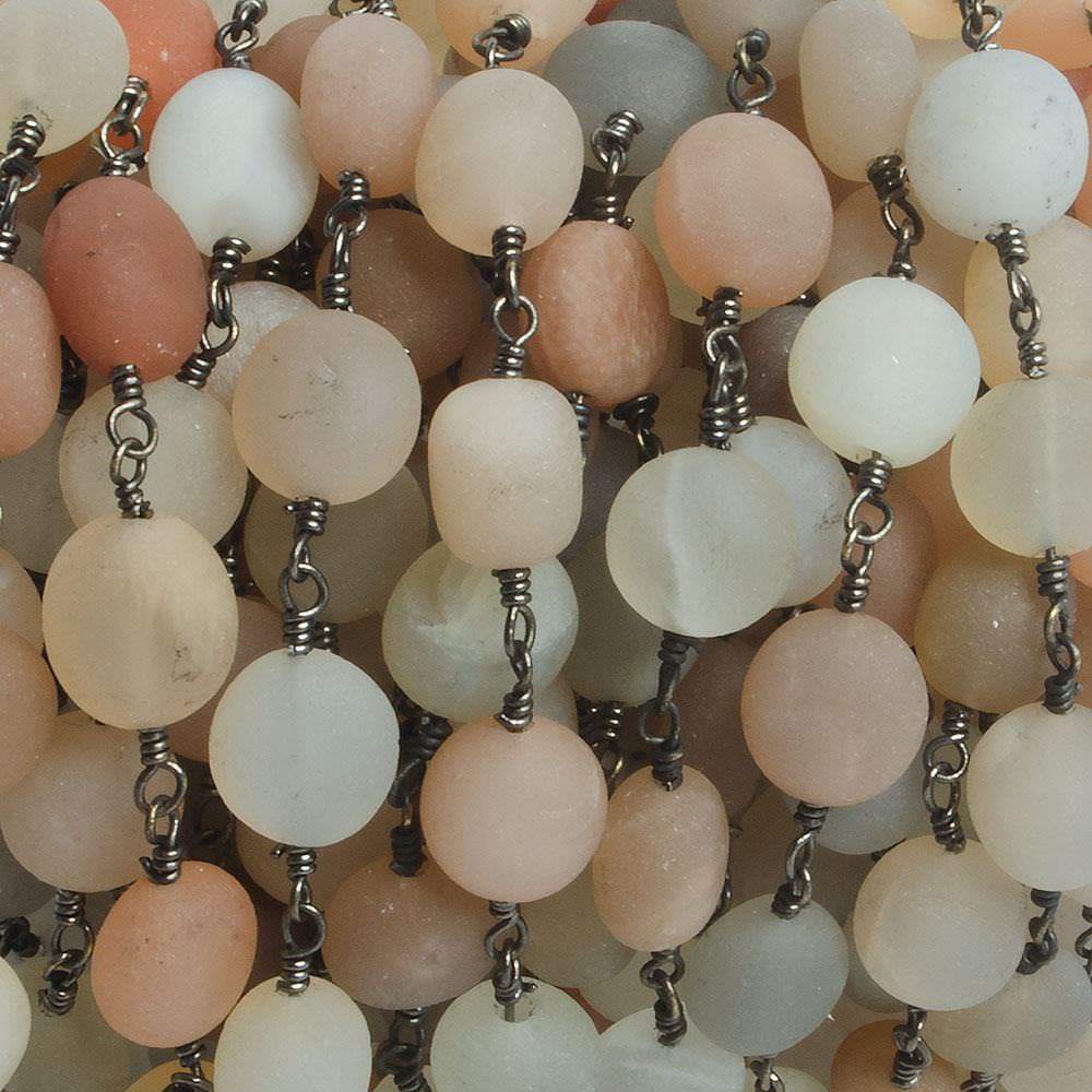 Matte Multi Color Moonstone nugget Black Gold plated Chain by the foot