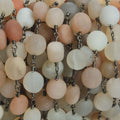 Matte Multi Color Moonstone nugget Black Gold plated Chain by the foot