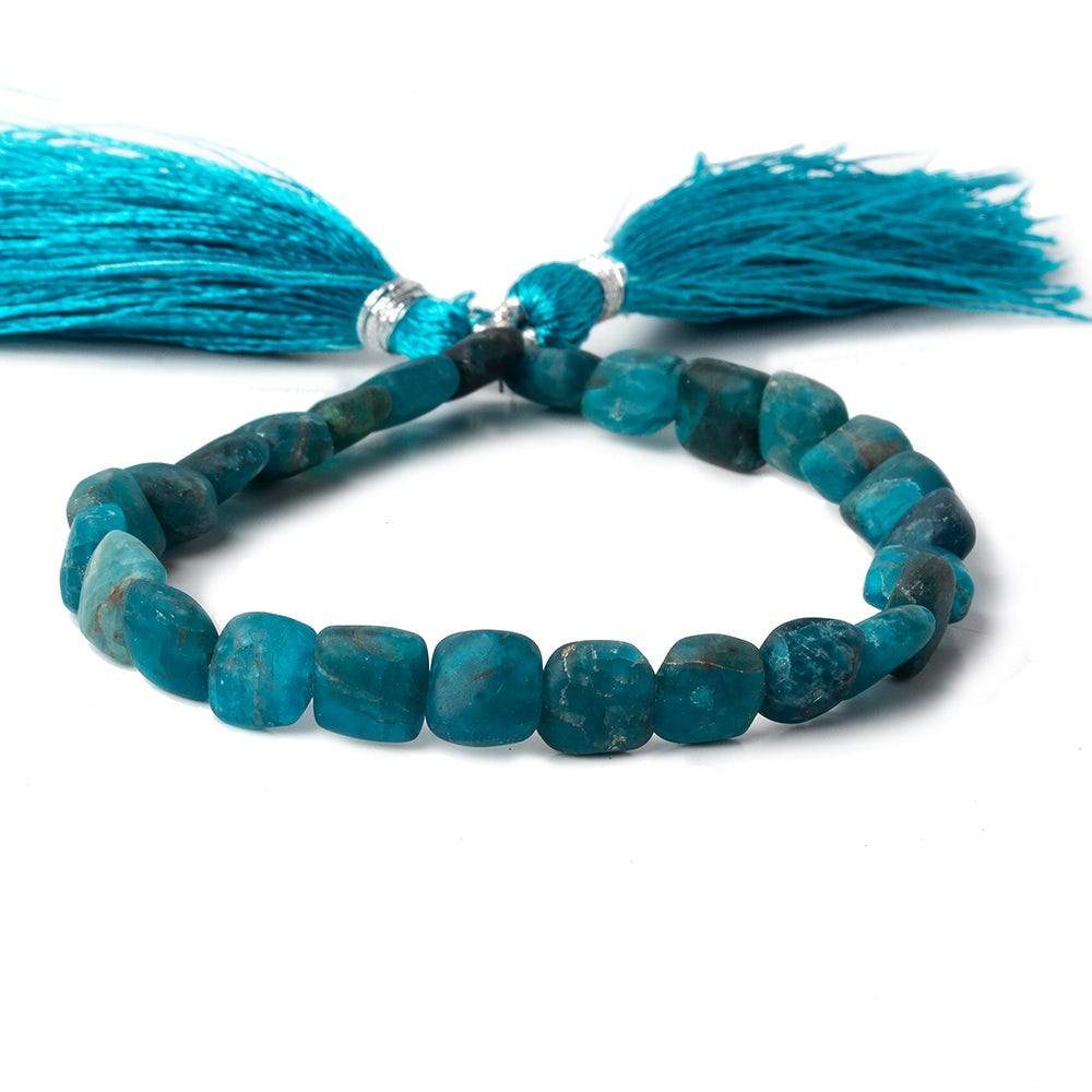 Matte Neon Blue Apatite straight drilled plain squares 7.5 inch 25 beads