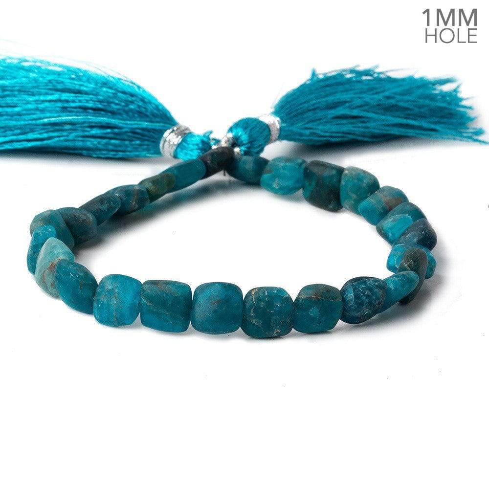 Matte Neon Blue Apatite straight drilled plain squares 7.5 inch 25 beads