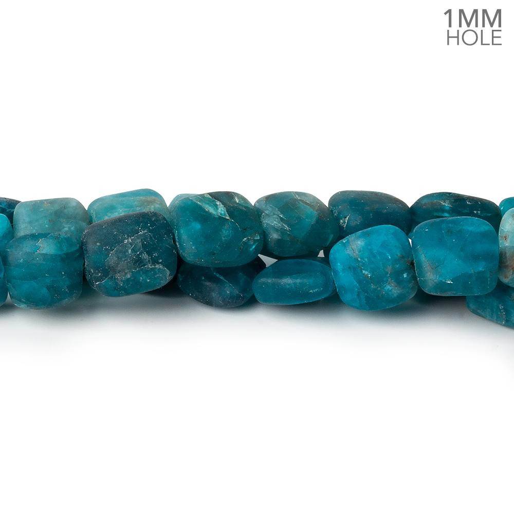 Matte Neon Blue Apatite straight drilled plain squares 7.5 inch 25 beads