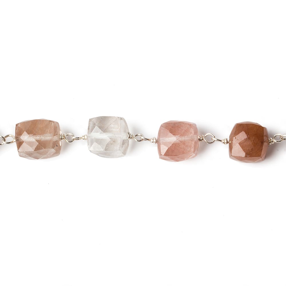 7x7mm Rutilated Quartz faceted cube Silver .925 Chain by the foot 25 pcs