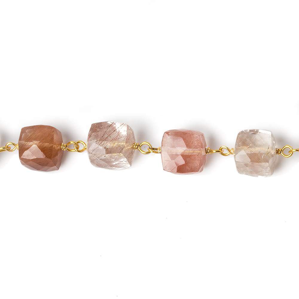 7x7mm Rutilated Quartz faceted cube Vermeil Chain by the foot 25 pcs