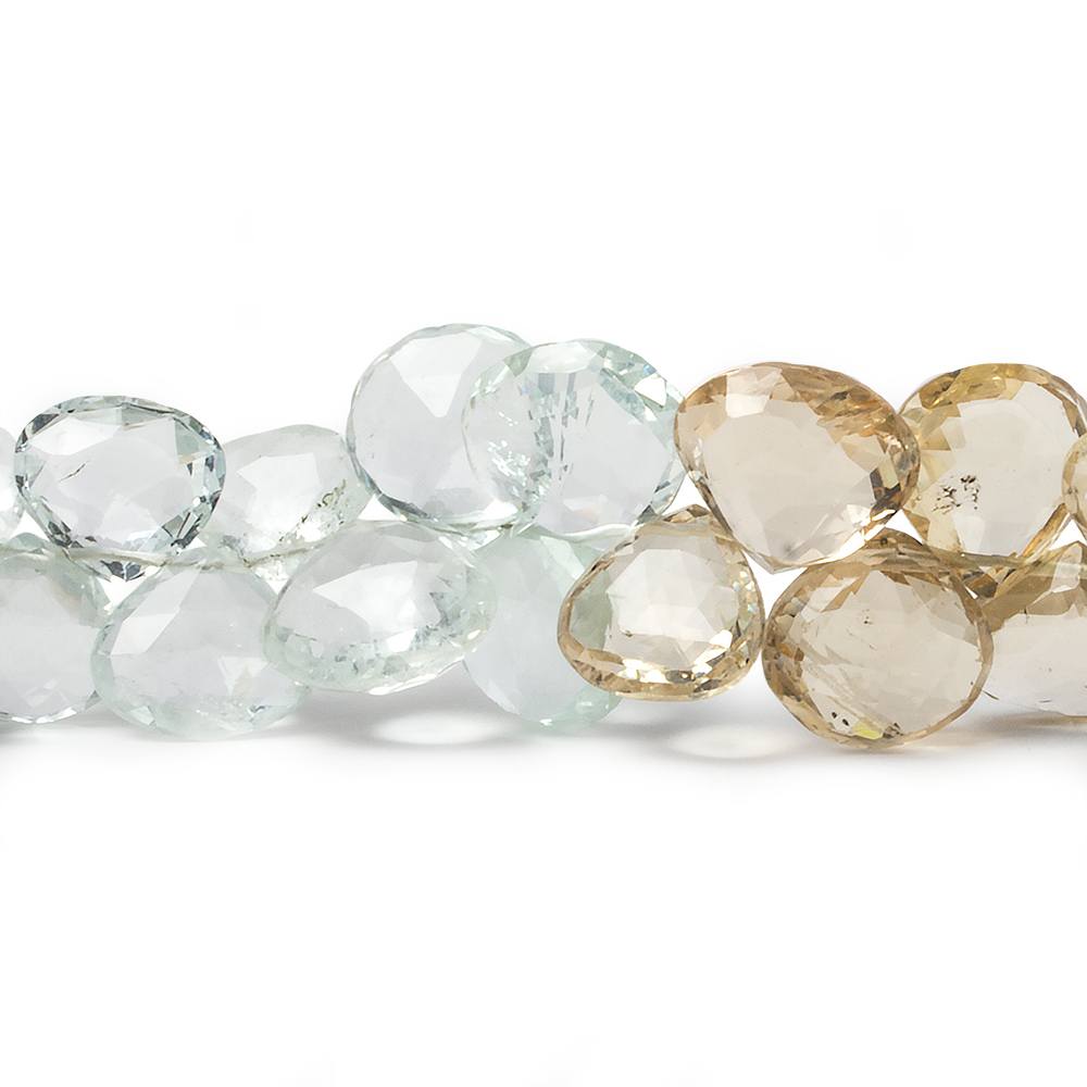 8-11mm Aquamarine and Golden Beryl Beads Heart Briolette 8 inch 43 pieces