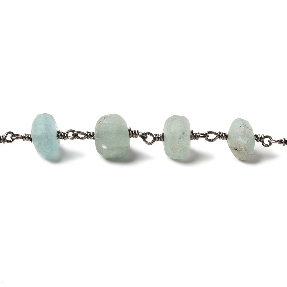 8-9mm Matte Beryl & Aqua rondelle Black Gold Chain by the foot 24 pieces