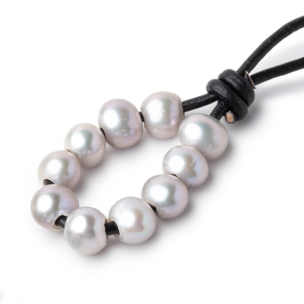 8-9mm Pinkish Silver Large Hole Off Round Pearls Set of 10