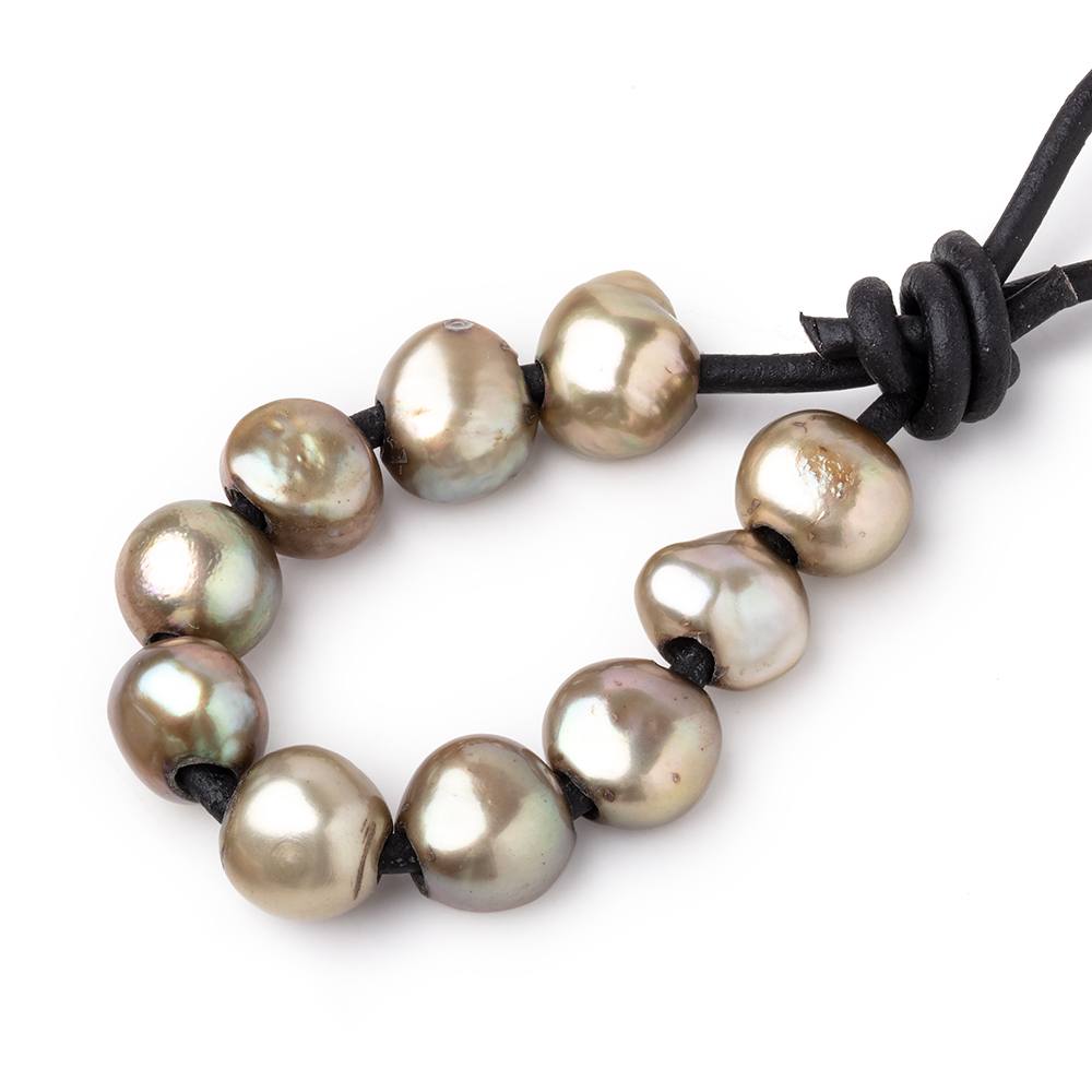 9-10mm Grape Green Large Hole Baroque Pearls Set of 10