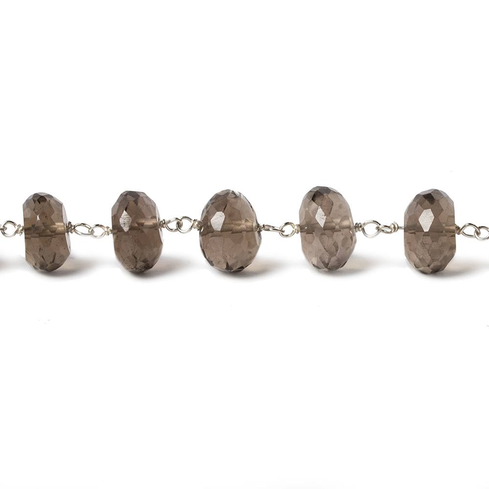 8.5-9.5mm Smoky Quartz faceted rondelle .925 Silver Chain by the foot 31 pcs