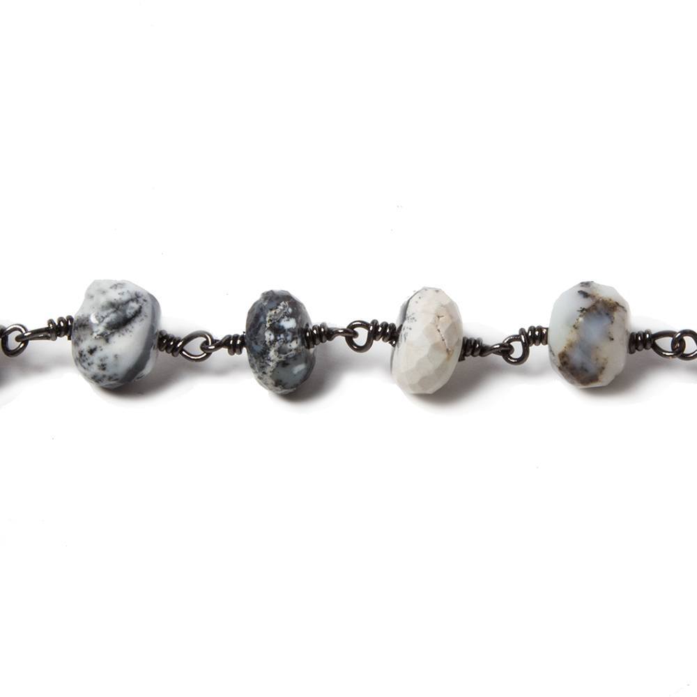 8.5-9mm Dendritic Opal facet rondelle Black Gold plated Chain by the foot 24pcs