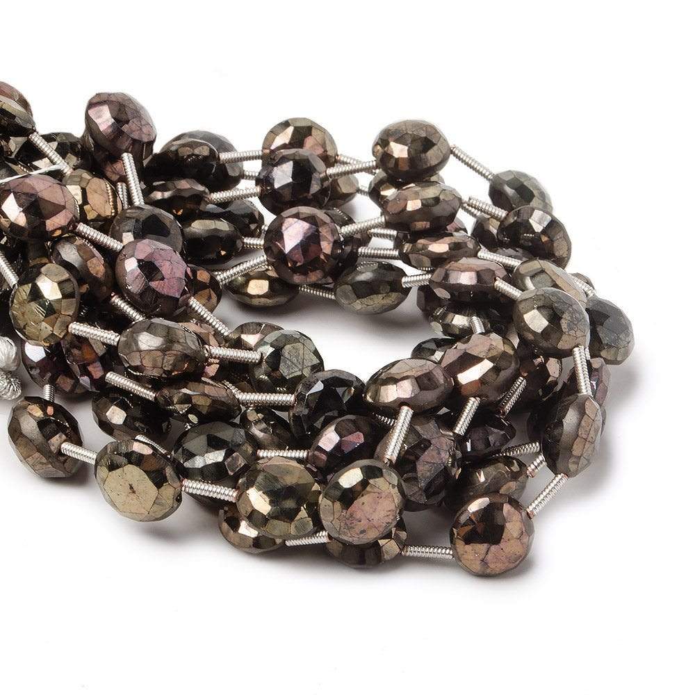 8.5-9mm Mystic Golden Green Black Spinel faceted coin beads 7.5 inch 13 pieces