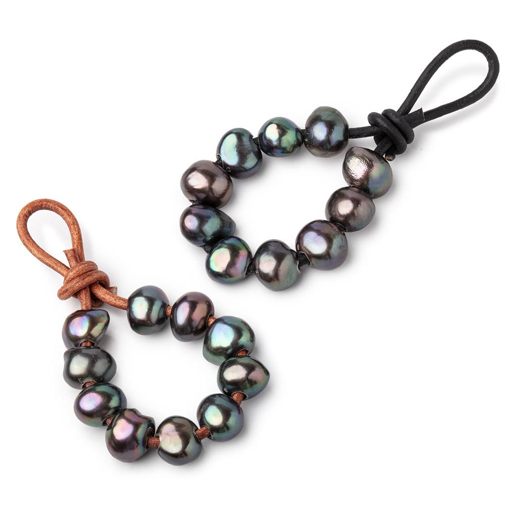 9.5-10.5mm Gray Peacock Large Hole Baroque Pearls Set of 10