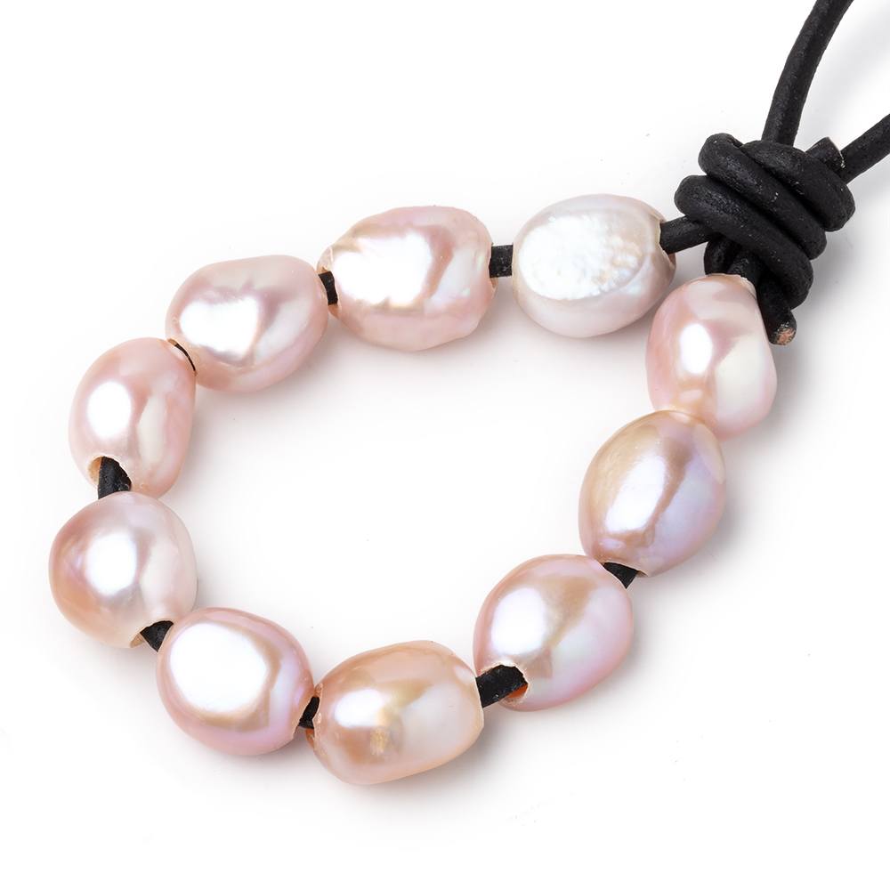 9-12mm Iced Tri Color Large Hole Baroque Pearls Set of 10