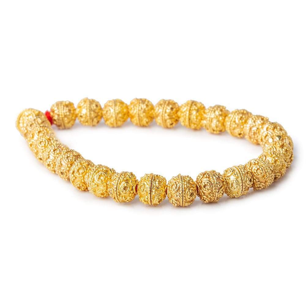 8mm 22kt Gold plated Copper Bead Cap Miligrain Circles 8 inch 54 pieces