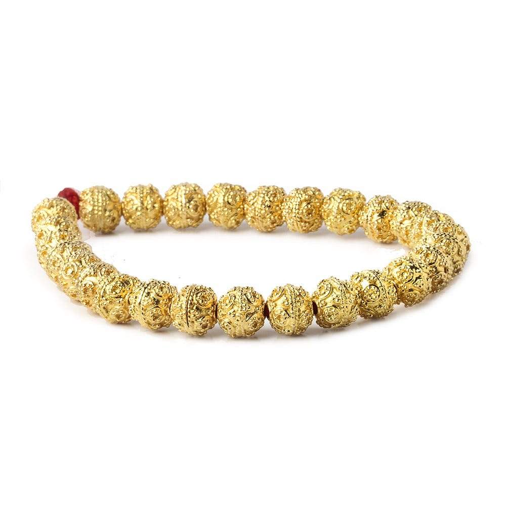 8mm 22kt Gold Plated Copper Bead Roval  Miligrain Circles  8 inch 27 pieces