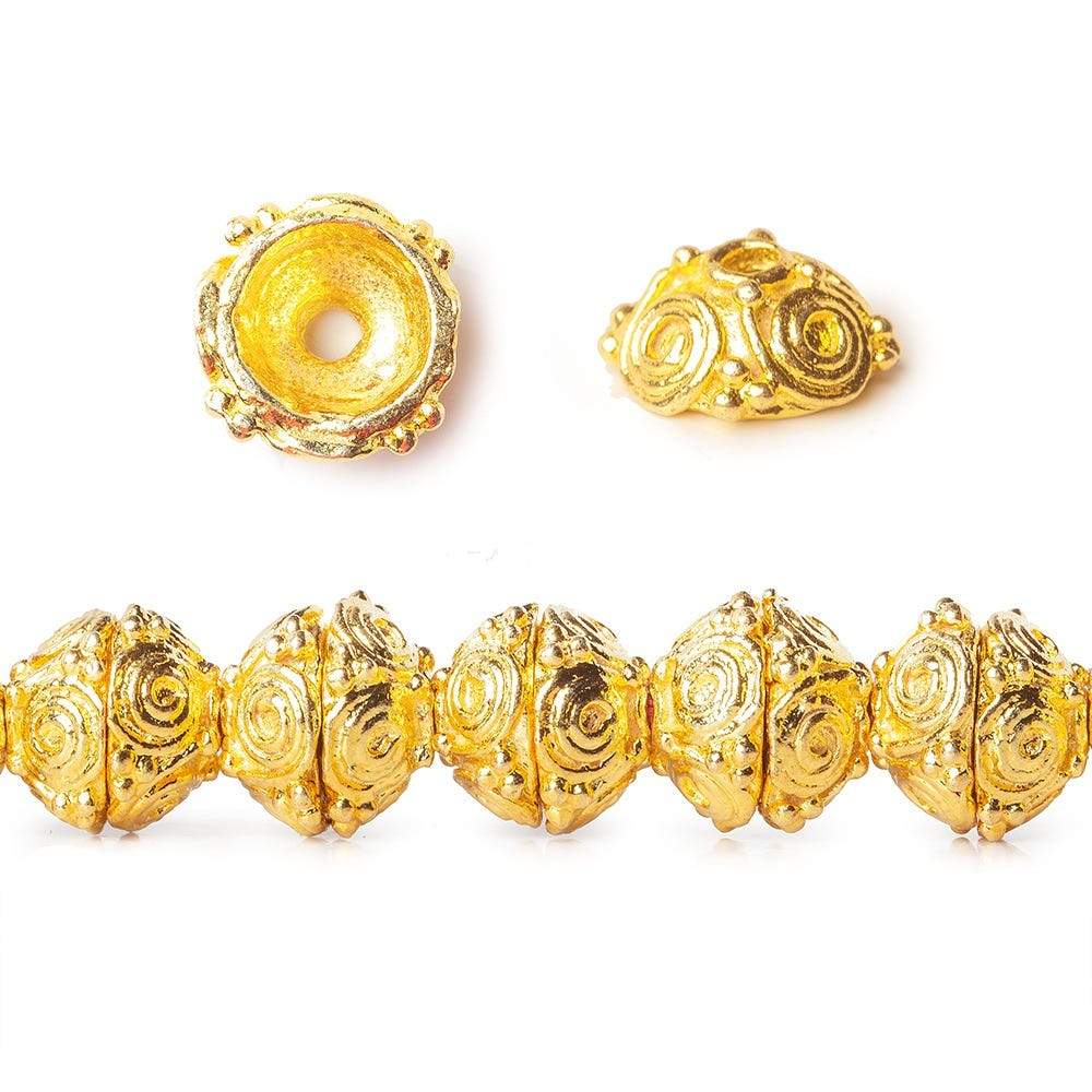 8mm 22kt Gold plated Copper Geometric Round Bead Caps 8 inch 54 beads