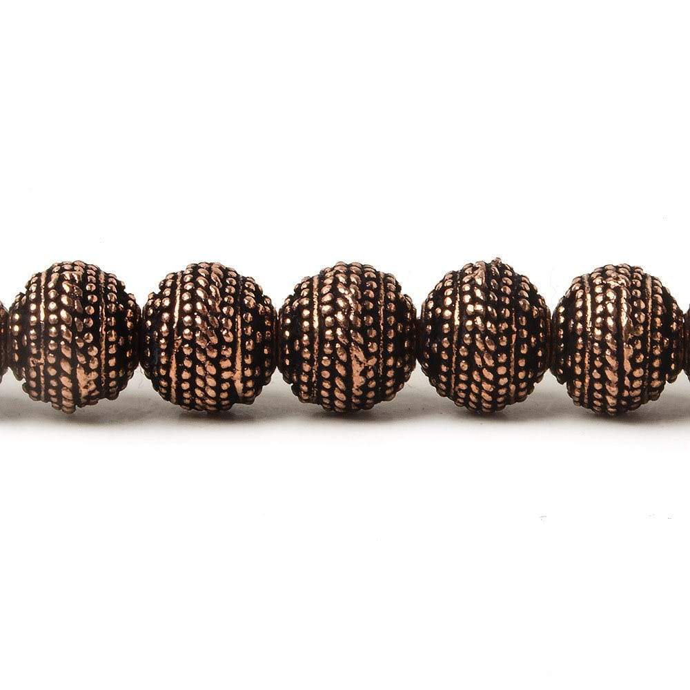 8mm Antiqued Copper Bead Miligrain Rings 8 inch 28 pcs