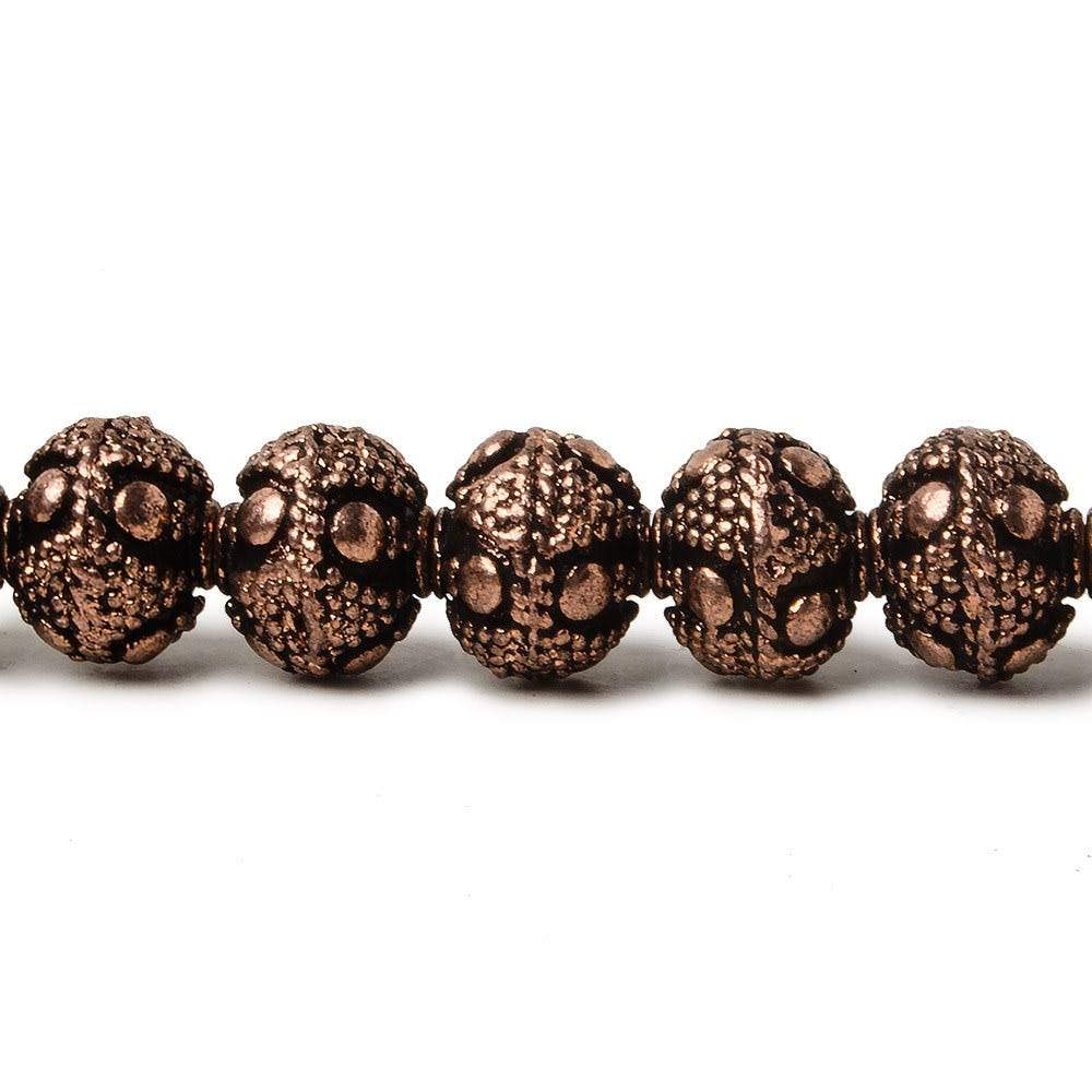 8mm Antiqued Copper Bead Miligrain Triangle & amp; Dot Design 8 inch 28 pcs