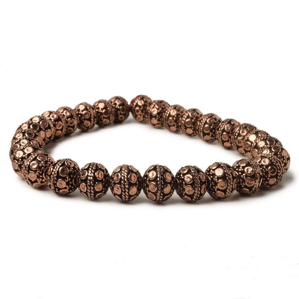 8mm Antiqued Copper Bead Round Dot Design 8 inch 28 pcs