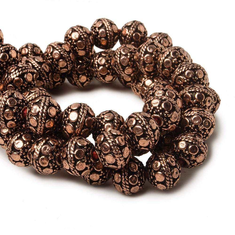 8mm Antiqued Copper Bead Round Dot Design 8 inch 28 pcs