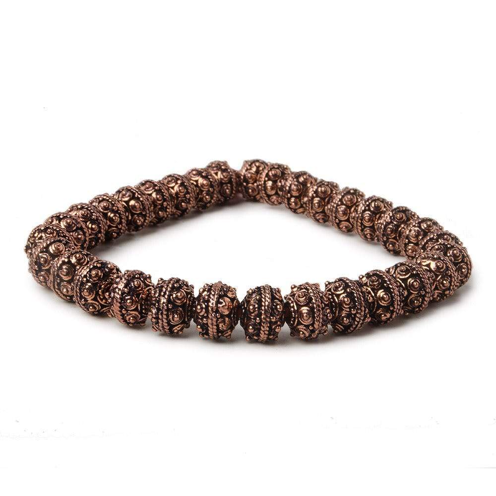 8mm Antiqued Copper Bead Roval Sphere Design 8 inch 28 pcs