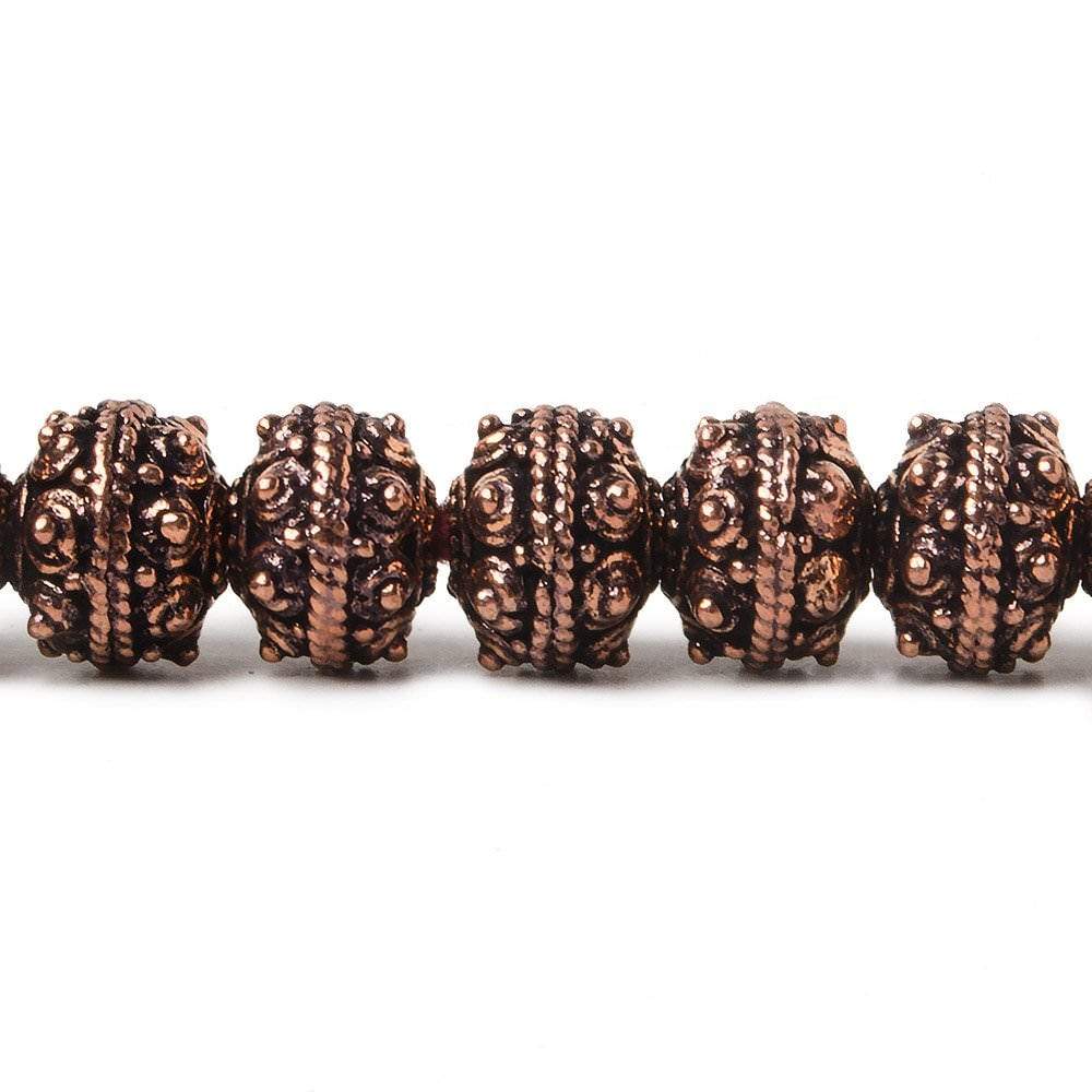 8mm Antiqued Copper Bead Roval Sphere Design 8 inch 28 pcs