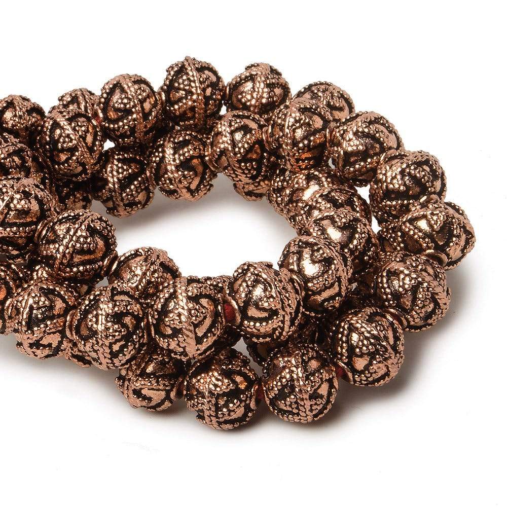 8mm Antiqued Copper Beads Roval  Miligrain Triangle 8 inch 28 pcs