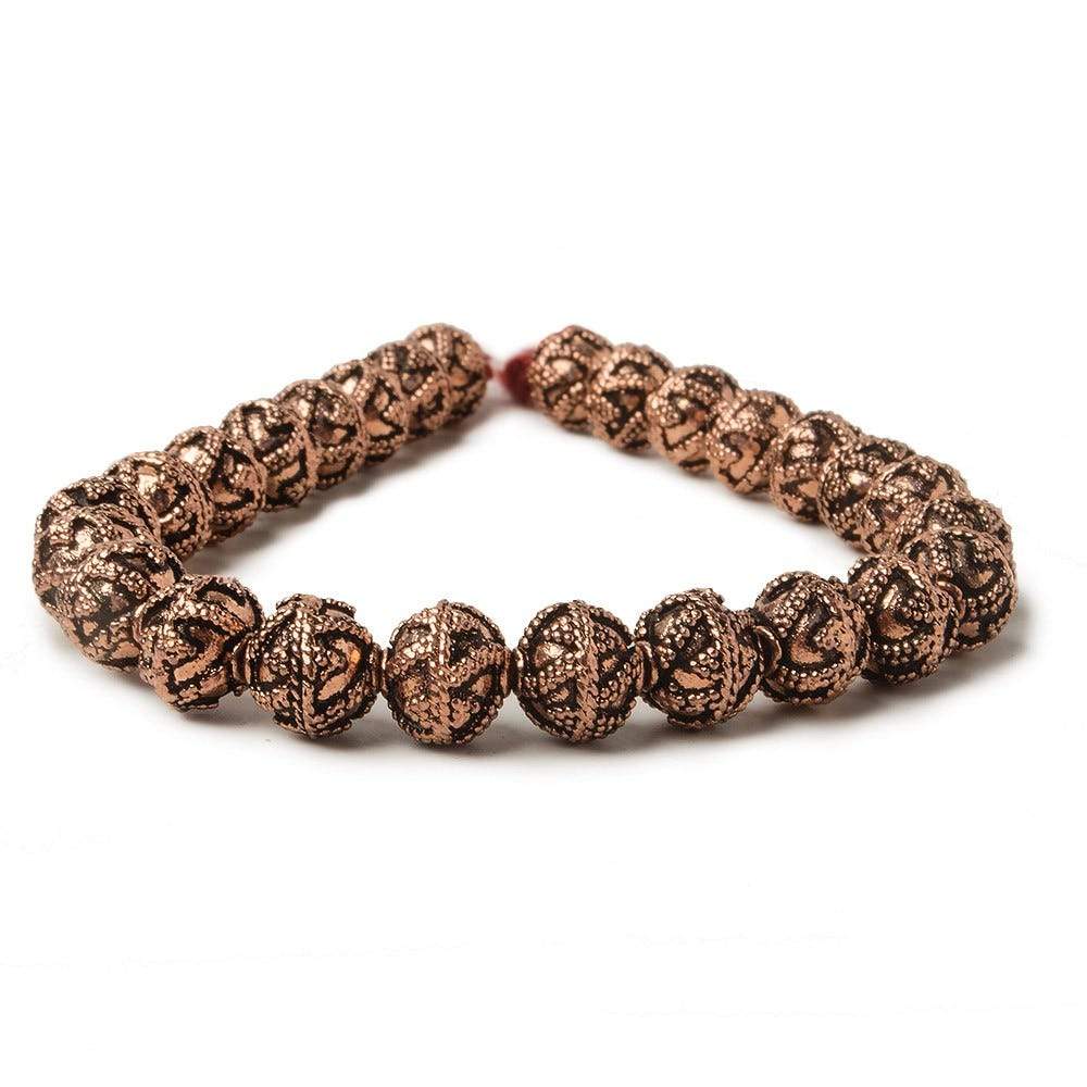 8mm Antiqued Copper Beads Roval  Miligrain Triangle 8 inch 28 pcs