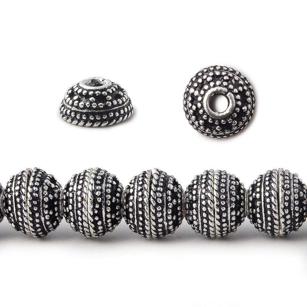 8mm Antiqued Silver Plated Copper Bead Cap Concentric Miligrain 7.5 inch 56 pieces