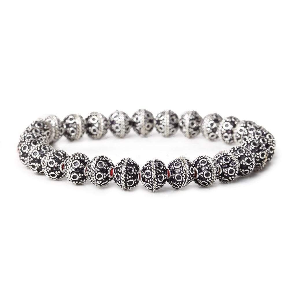 8mm Antiqued Sterling Silver plated Bead Cap Persian Design 8 inch 58 beads