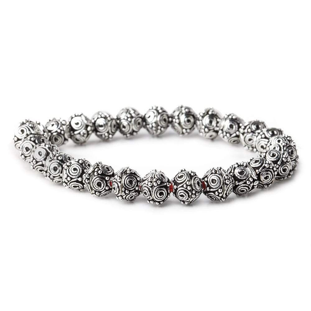 8mm Antiqued Sterling Silver plated Copper Bead Cap 8 inch 54 beads