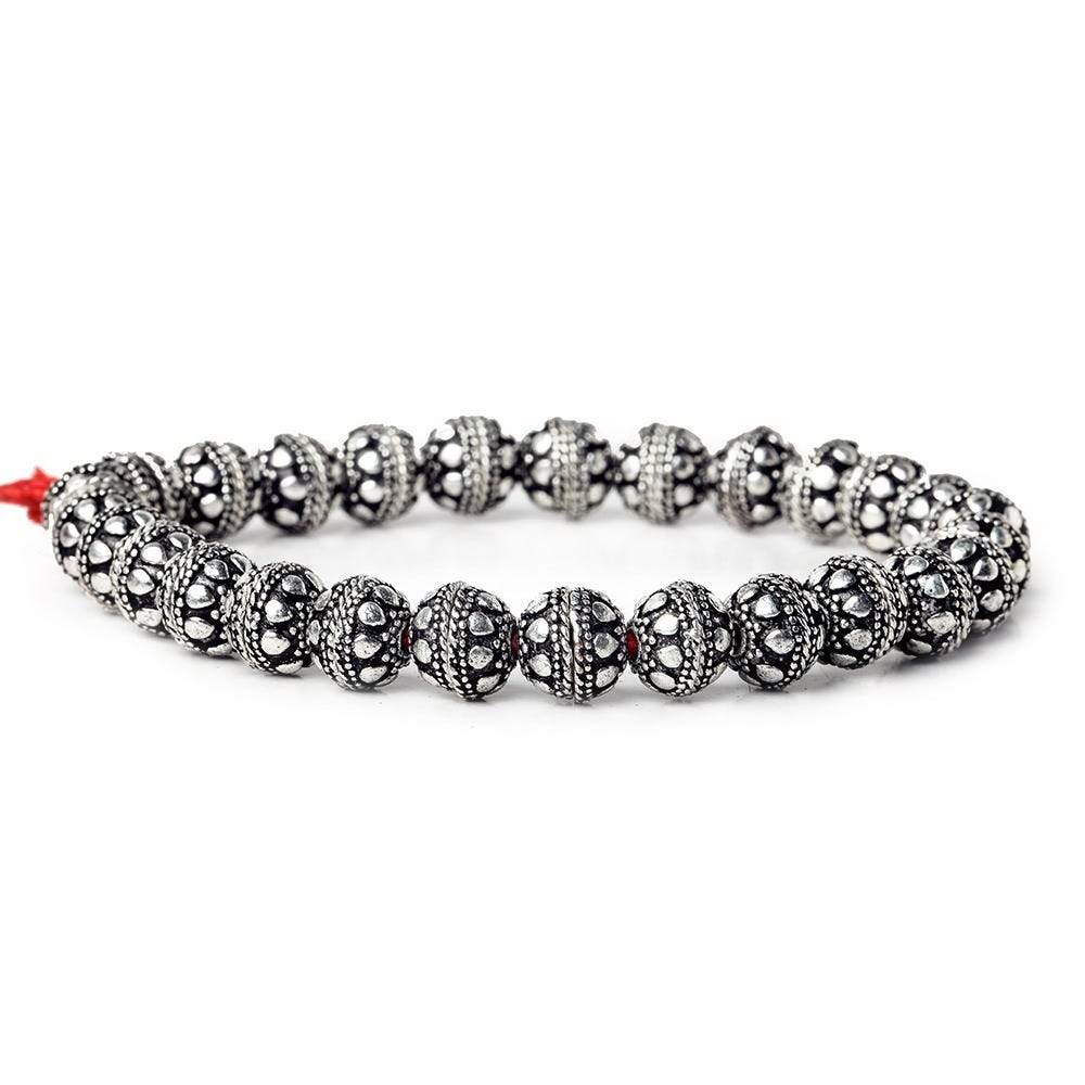 8mm Antiqued Sterling Silver Plated Copper Bead Cap Round Circles 8 inch 26 beads