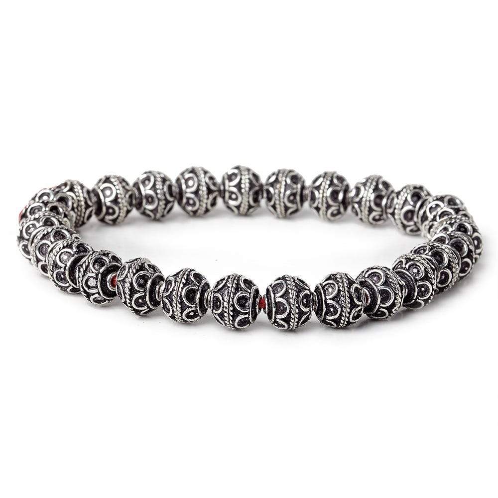 8mm Antiqued Sterling Silver Plated Copper Bead Cap Roval Petite Pesian Circle 8 inch 54 beads