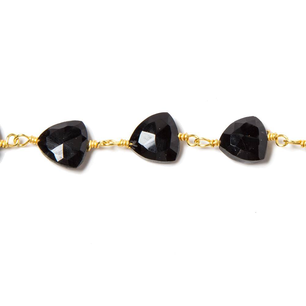 8mm Black Chalcedony triangle Gold plated Chain by the foot 22pcs