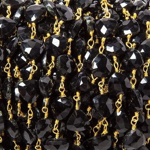8mm Black Chalcedony triangle Gold plated Chain by the foot 22pcs