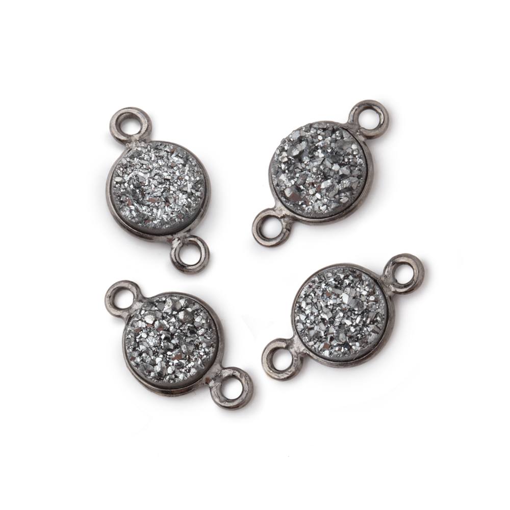 8mm Black Gold Bezel Metallic Platinum Drusy Coin Connector Set of 4 Pieces