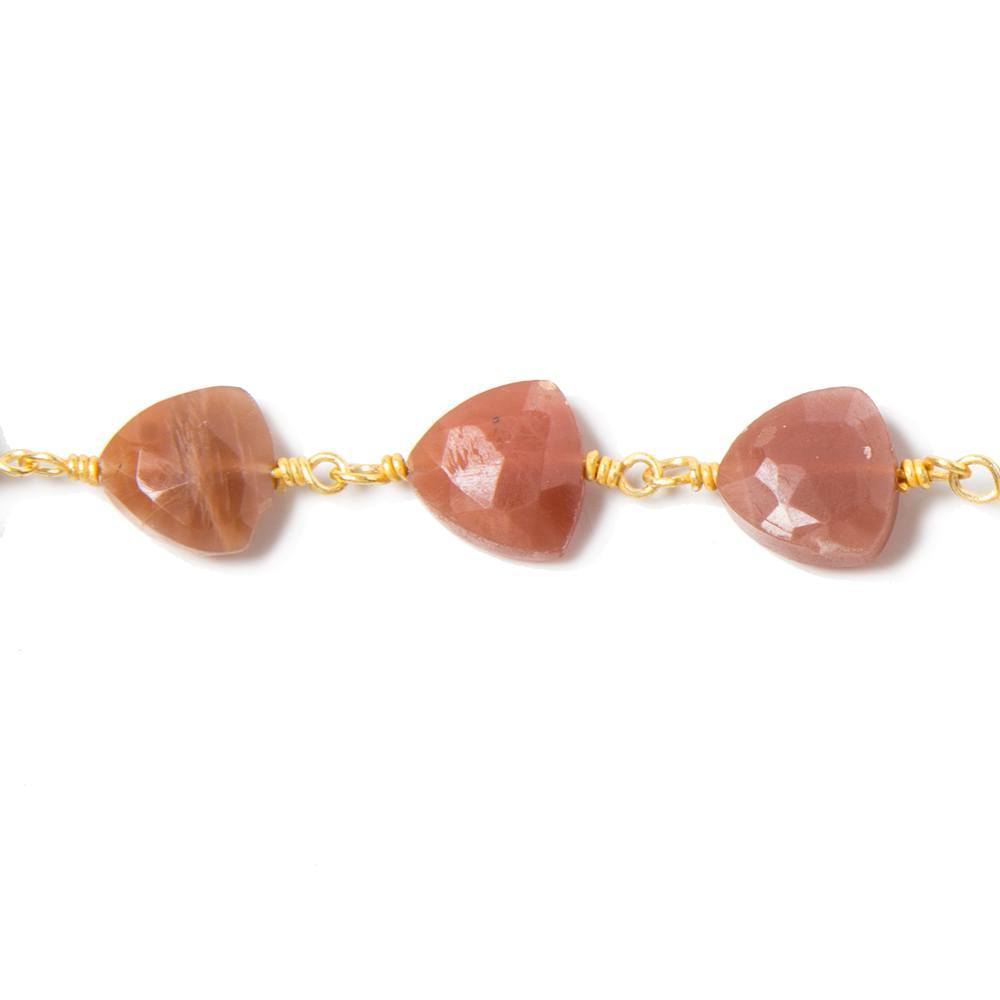 8mm Burnt Orange Moonstone triangle Gold plated Chain by the foot 22pcs