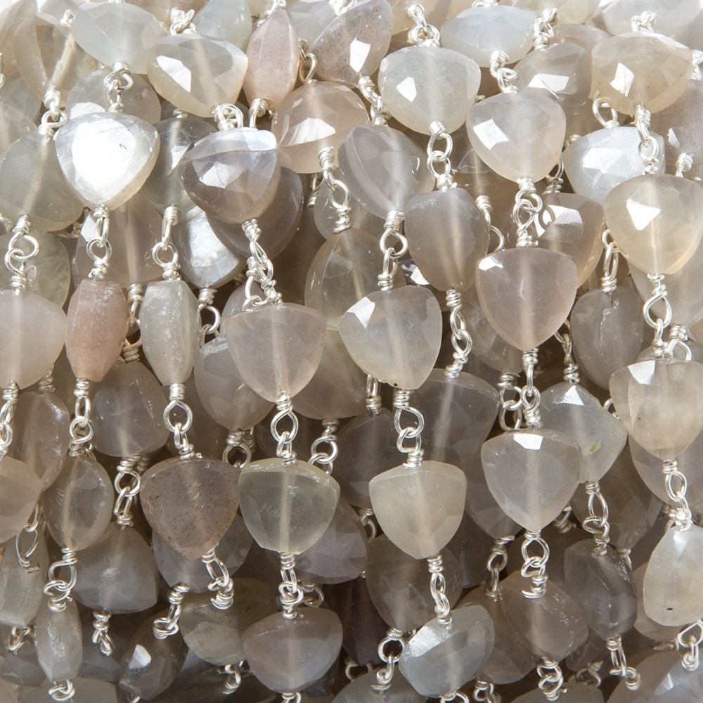 8mm Greige Moonstone triangle Silver plated Chain by the foot 22pcs