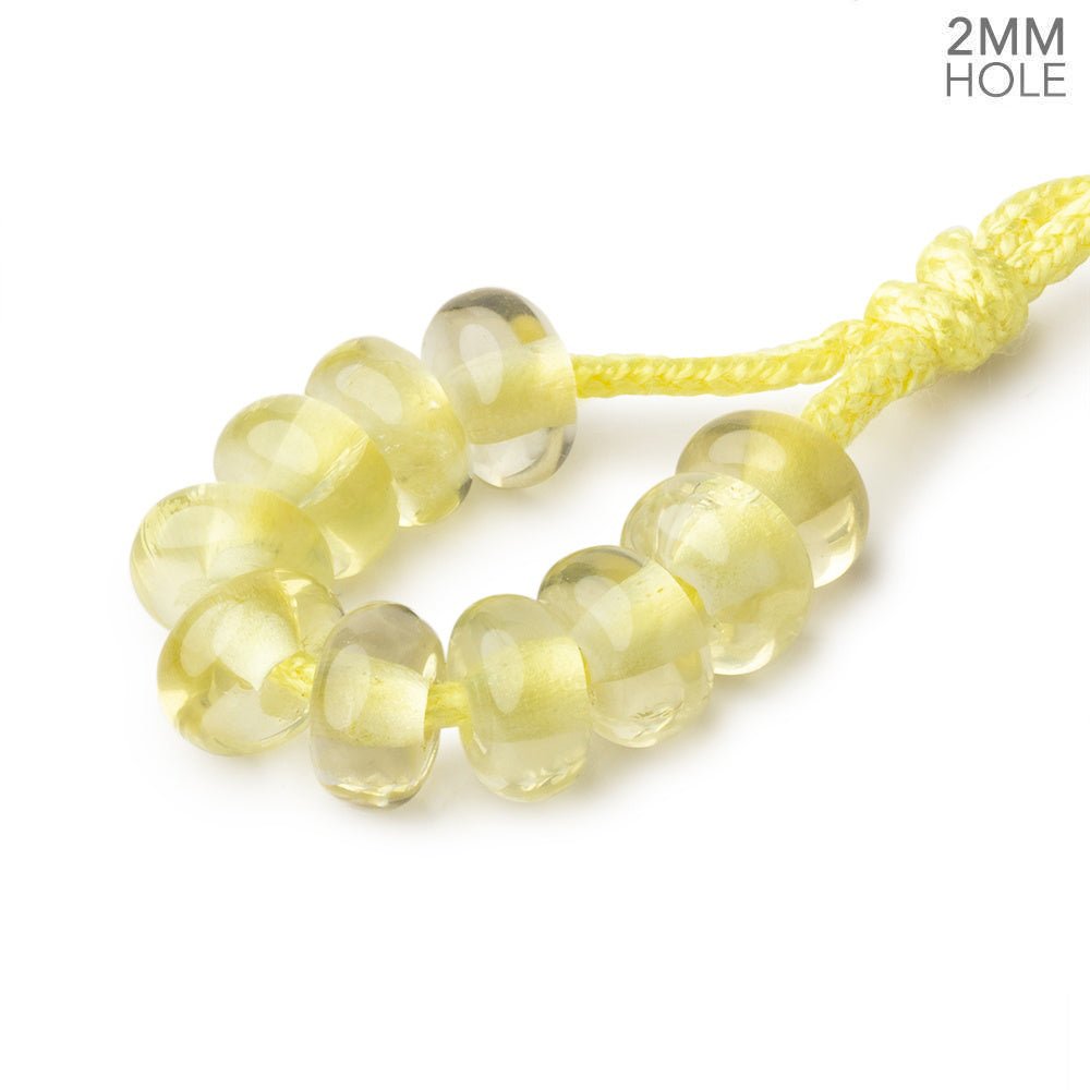 8mm Lemon Quartz 2mm Large Hole Plain Rondelle Set of 10