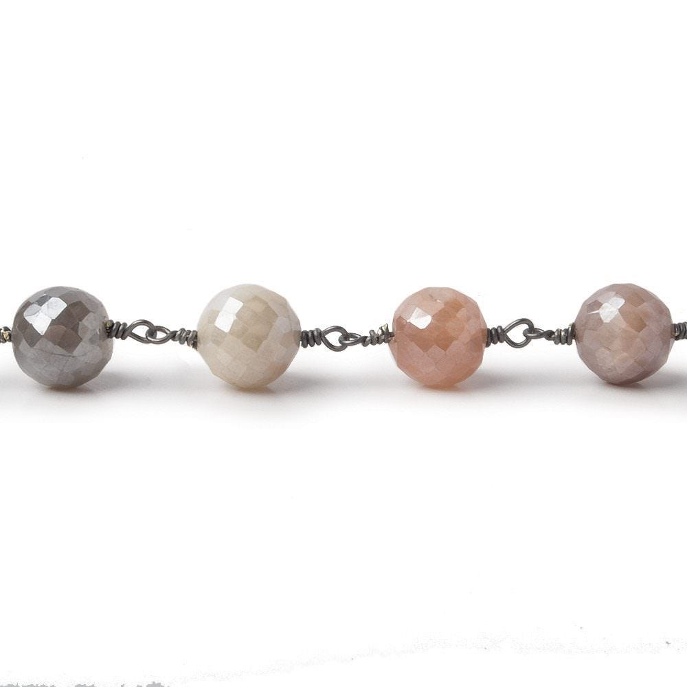 8mm Mystic MultiColor Moonstone faceted round Black Gold plated Chain by the foot 22 pcs
