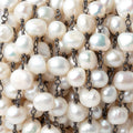 8mm Off White Side Drilled Baroque Pearls on Black Gold Plated Chain