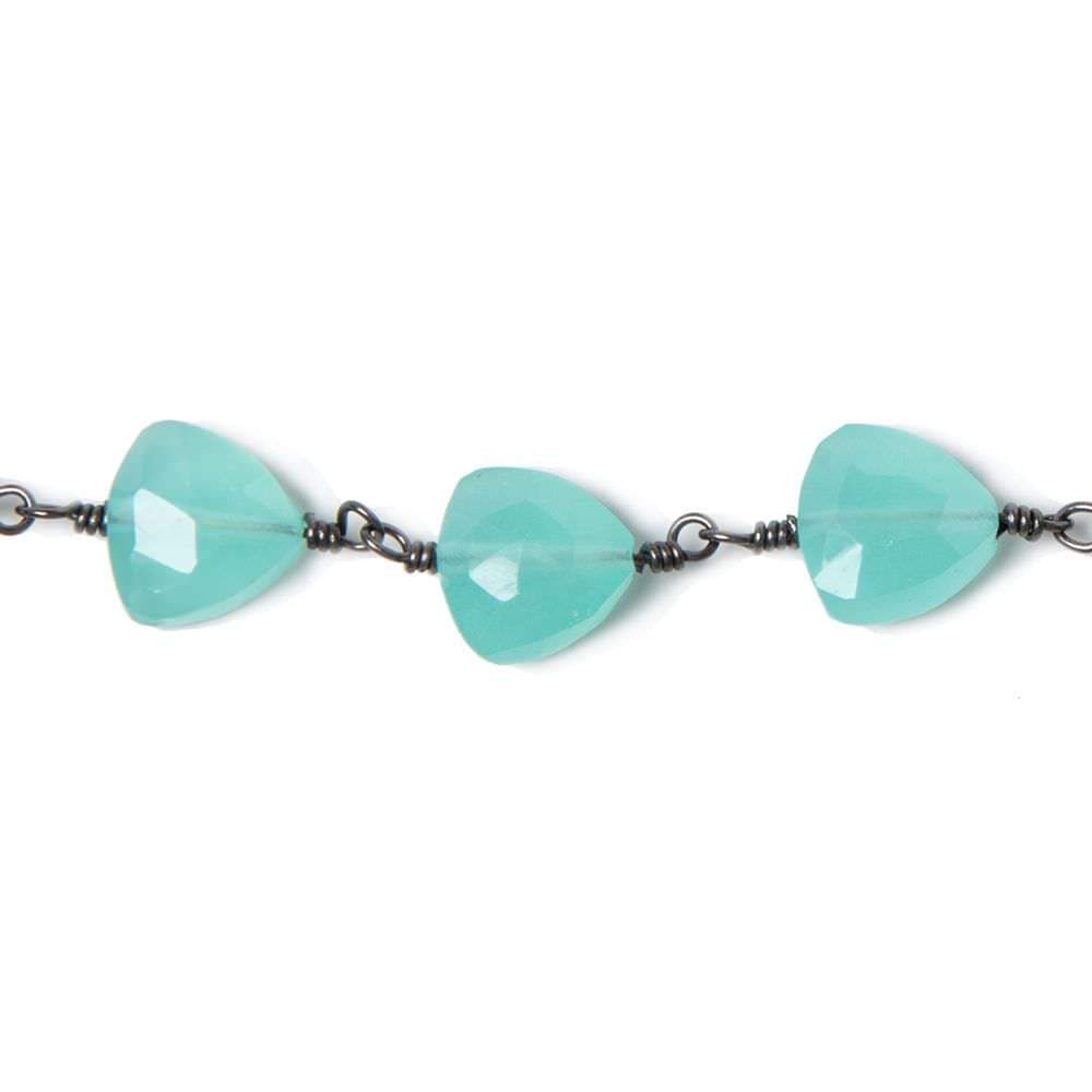 8mm Seaglass Blue Chalcedony triangle Black Gold plated Chain by the foot 22pcs