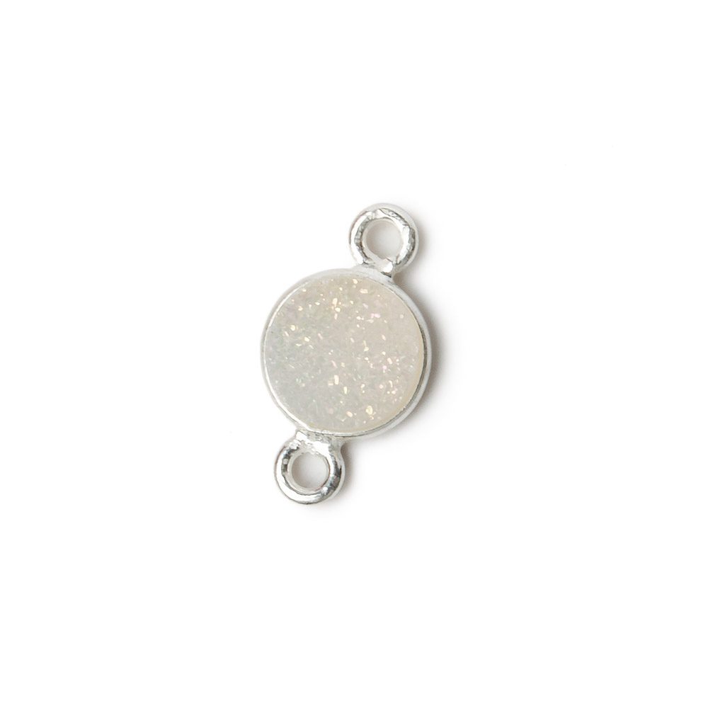 8mm Silver .925 Bezel Mystic Pearl White Drusy Coin Connector 1 piece